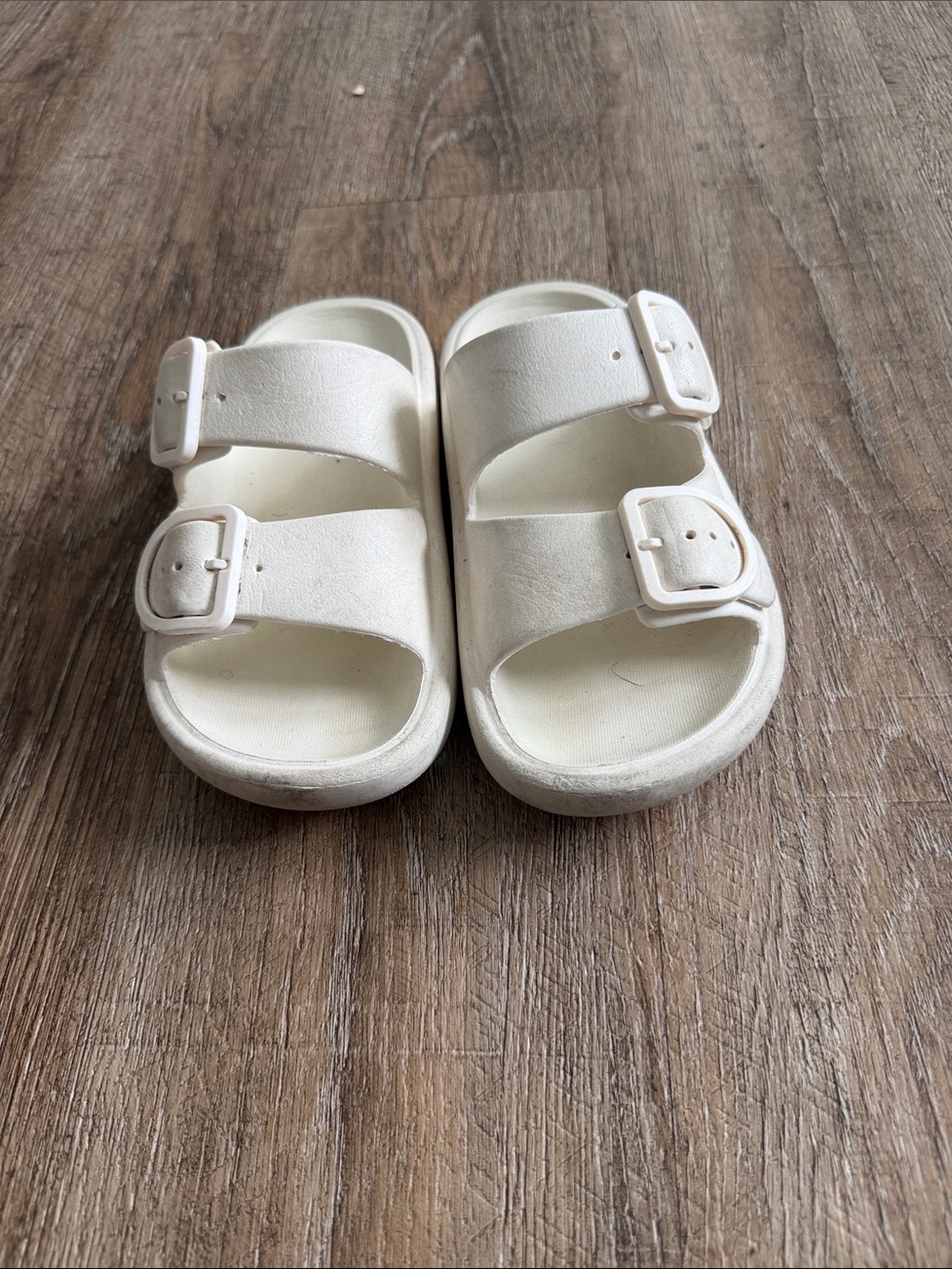 Kids White Double-Buckle Slide Sandals
